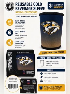 NHL Nashville Predators Reusable Cold Beverage Sleeve - Navy & Yellow coozie